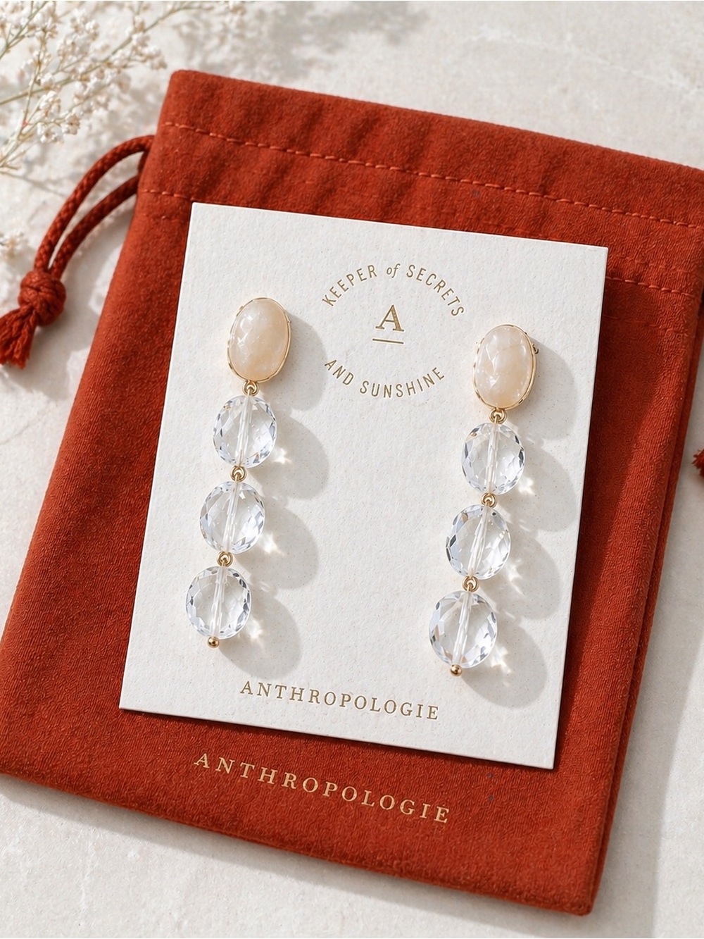 Anthropologie Clear Lucite Drop Earrings | Gold Tone Statement Dangle